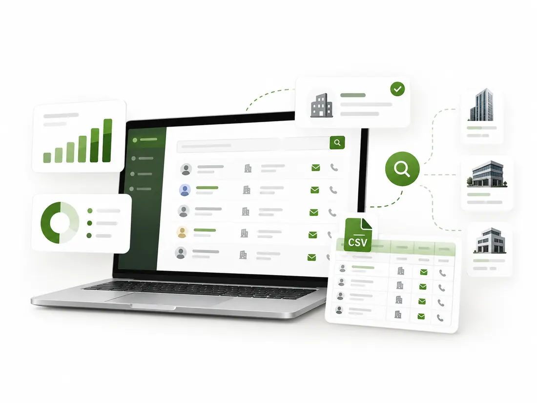 Illustration of a business data dashboard used to browse lead datasets